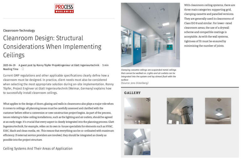 Cleanroom design. Ceilings and installations. Glatt FA 135