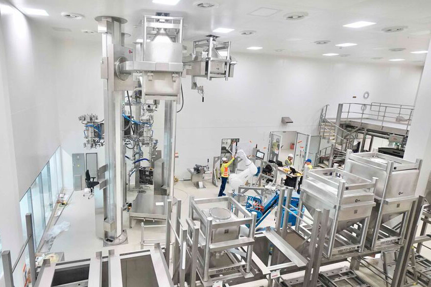 Blick in Bayers neue Tablettenproduktion Solida 1 während der Bauarbeiten